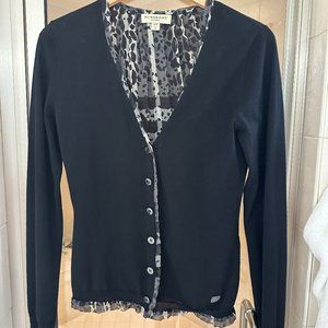 Burberry Black Cardigan with Animal Print Lining